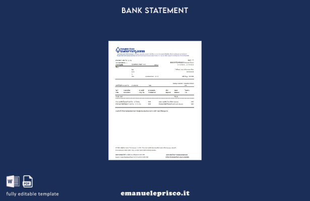 modello Excel di estratto conto bancario Thailandia Bangkok in stile verificato